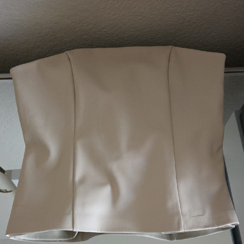 Topshop Cream Faux Leather Strapless Crop Top